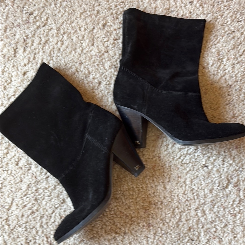 Black Suede Heeled Boots with Slouch fit